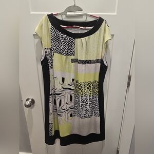 Chico’s Women’s 3 (22/24) Sleeveless Shift Dress Abstract Geometric Print Black